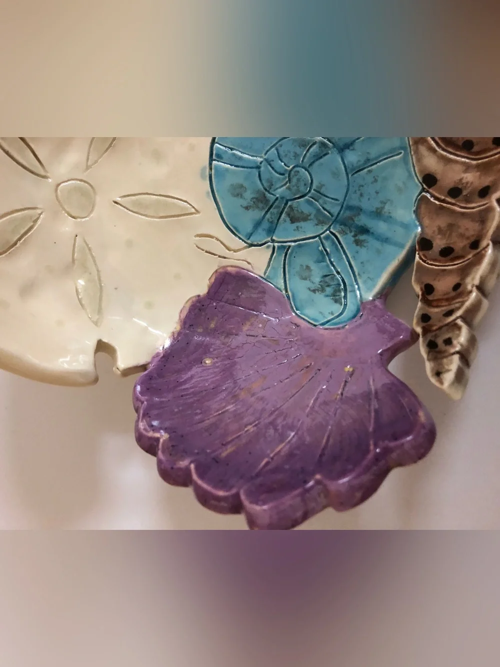 Handmade Ceramic Seashell Accent Dish - Multicolor. Signed